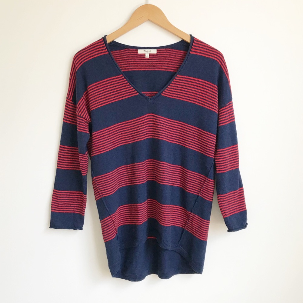 MADEWELL Striped V Neck Pullover Sweater Sz S
